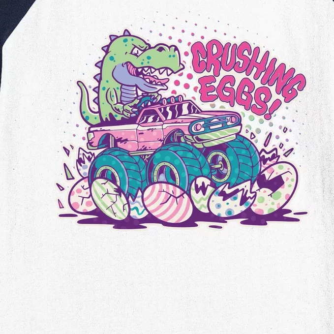 Funny Easter Crushing Eggs TRex Dinosaur Monster Truck Baseball Sleeve Shirt