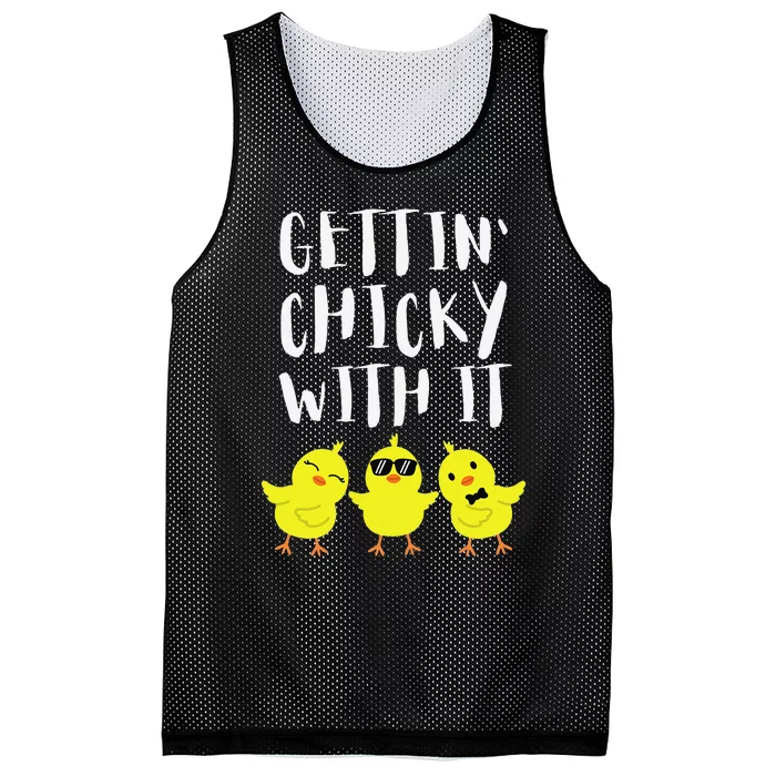 Funny Easter Chick Gettin Chicky With It Mesh Reversible Basketball Jersey Tank