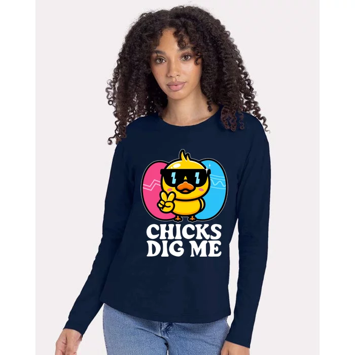 Funny Easter Chicks Dig Me Womens Cotton Relaxed Long Sleeve T-Shirt