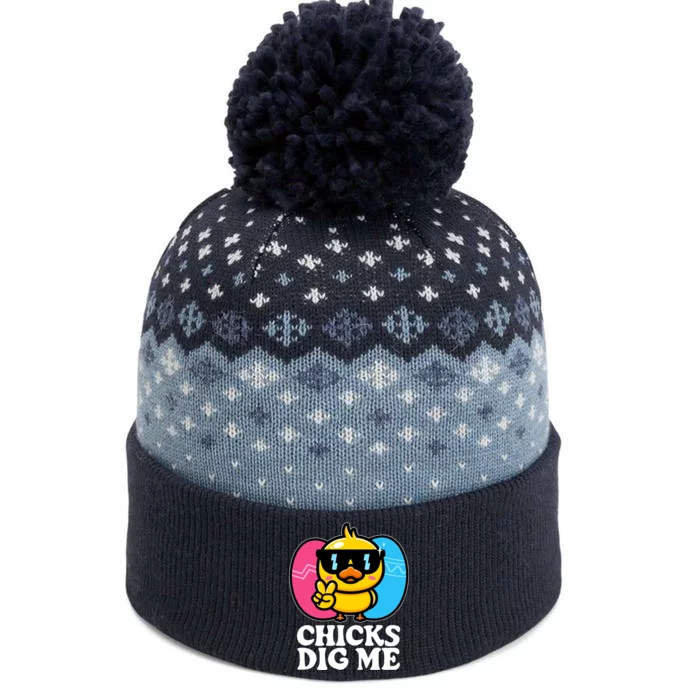 Funny Easter Chicks Dig Me The Baniff Cuffed Pom Beanie