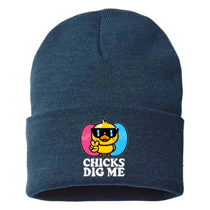 Funny Easter Chicks Dig Me Sustainable Knit Beanie