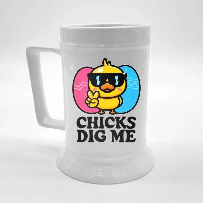 Funny Easter Chicks Dig Me Front & Back Beer Stein