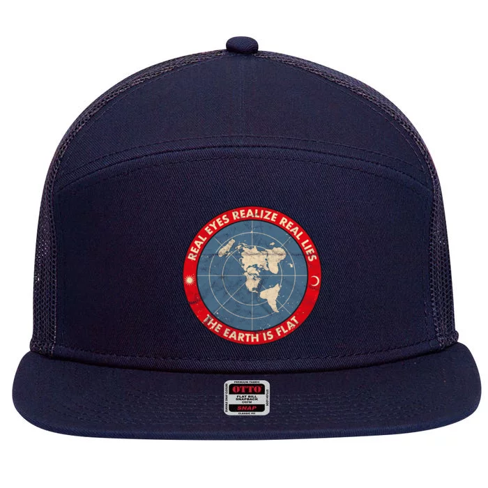 Flat Earth Conspiracy Theory Society The Earth Is Flat Lies Great Gift 7 Panel Mesh Trucker Snapback Hat