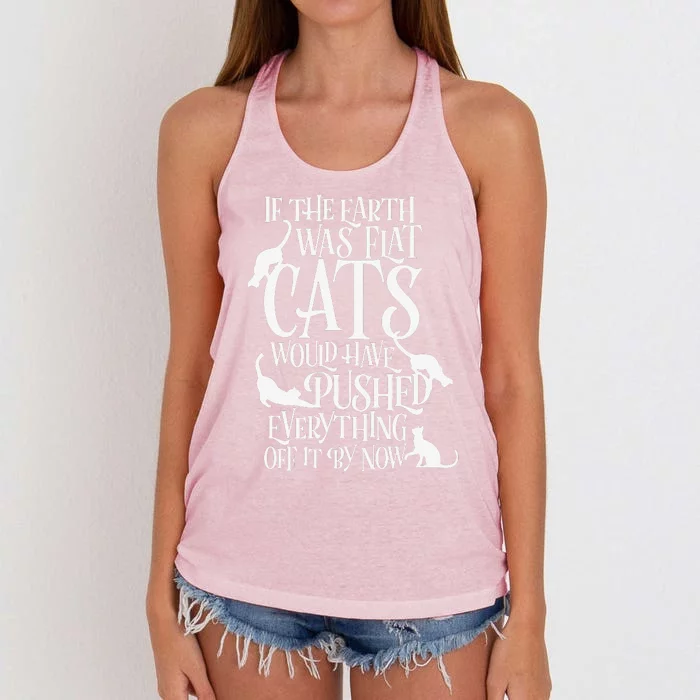 Flat Earth Cat Theory Graphic Funny Earth Day Women's Knotted Racerback Tank