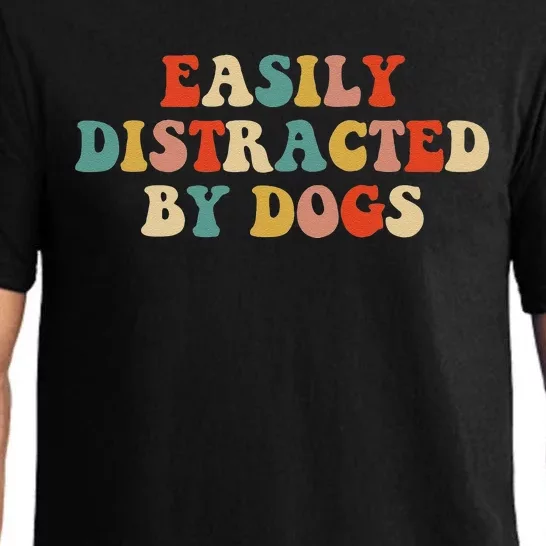 Funny Easily Distracted By Dogs Mom Puppy Retro Pajama Set