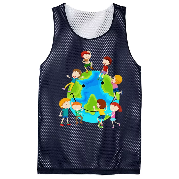 Funny Earth Day Happy Children Around The World Mesh Reversible Basketball Jersey Tank