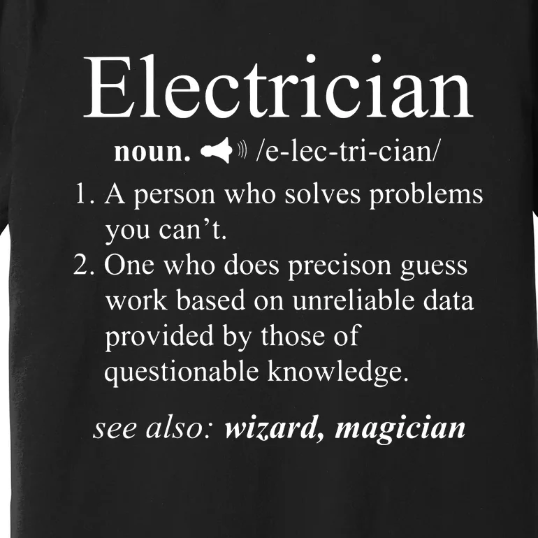 Funny Electrician Definition Electrical Engineer Gift Premium T-Shirt