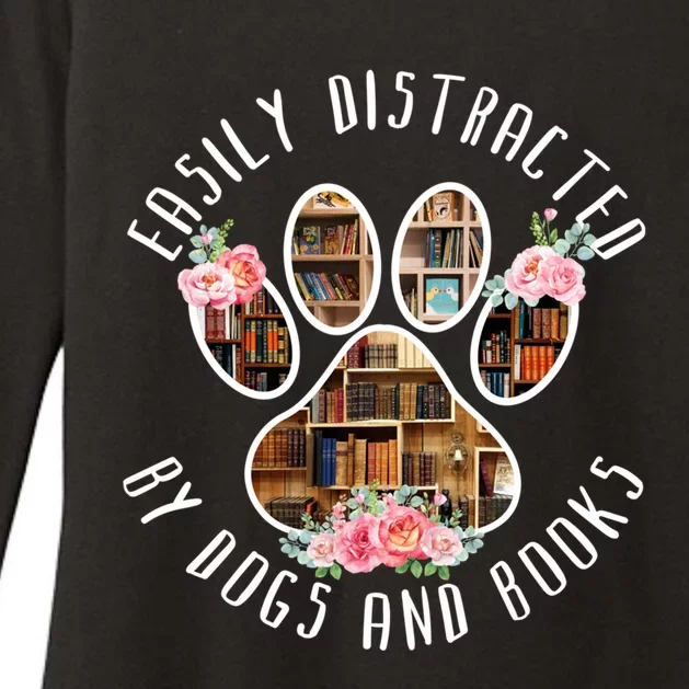 Floral Easily Distracted By Dogs And Books Librarians Gift Womens CVC Long Sleeve Shirt