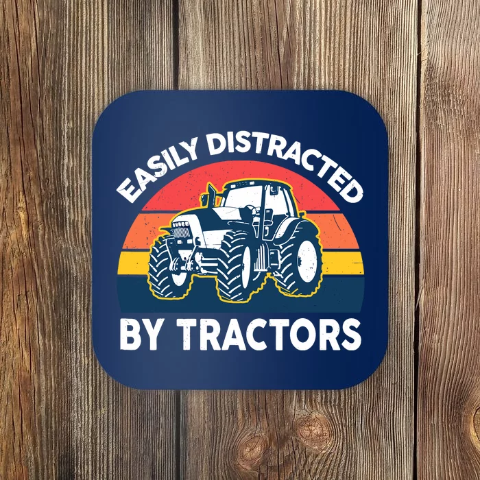 Funny Easily Distracted By Tractorsshirt Farmer Farming Coaster