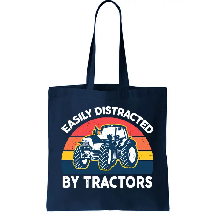 Funny Easily Distracted By Tractorsshirt Farmer Farming Tote Bag