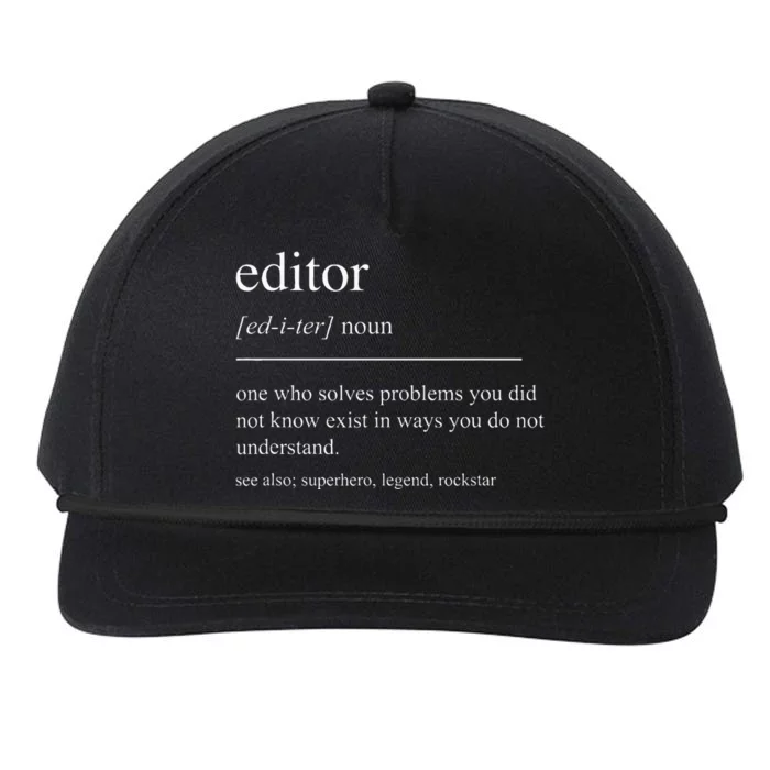 Funny Editor Definition Film Editor In Chief Video Editing Snapback Five-Panel Rope Hat