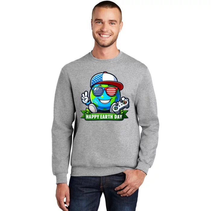 Funny Earth Day Playing Video GamesUsa Flag Glasses2024 Tall Sweatshirt