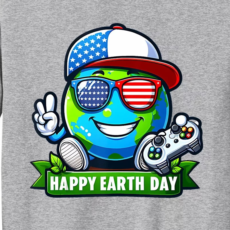 Funny Earth Day Playing Video GamesUsa Flag Glasses2024 Tall Sweatshirt