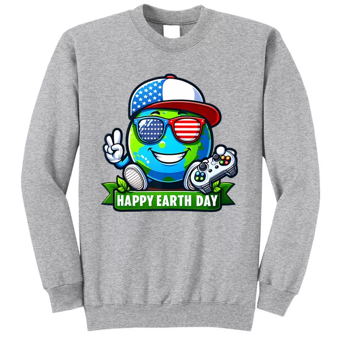 Funny Earth Day Playing Video GamesUsa Flag Glasses2024 Tall Sweatshirt