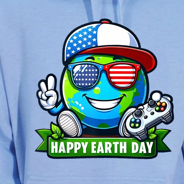 Funny Earth Day Playing Video GamesUsa Flag Glasses2024 Unisex Surf Hoodie