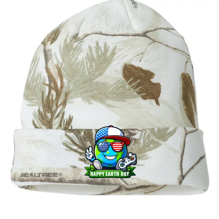 Funny Earth Day Playing Video GamesUsa Flag Glasses2024 Kati - 12in Camo Beanie