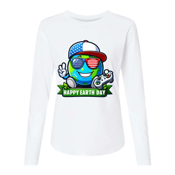 Funny Earth Day Playing Video GamesUsa Flag Glasses2024 Womens Cotton Relaxed Long Sleeve T-Shirt