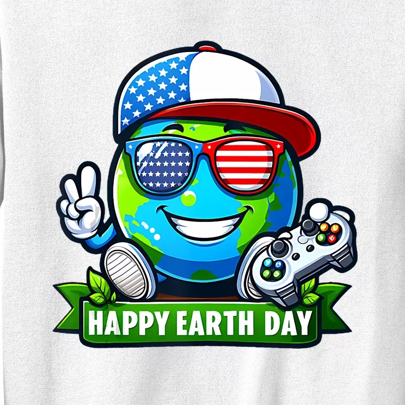 Funny Earth Day Playing Video GamesUsa Flag Glasses2024 Sweatshirt