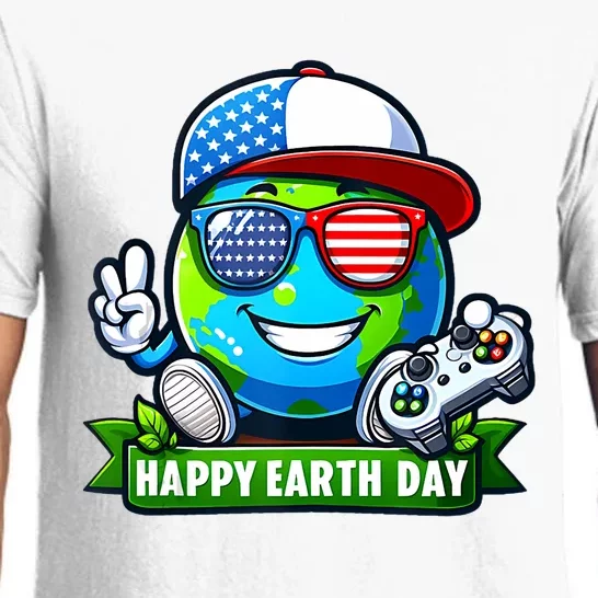 Funny Earth Day Playing Video GamesUsa Flag Glasses2024 Pajama Set