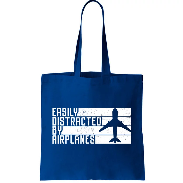 Funny Easily Distracted By Airplanes Aviation Pilot Plane Funny Gift Tote Bag