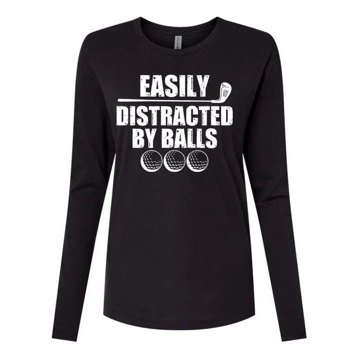 Funny Easily Distracted By Balls Golfing Fan Womens Cotton Relaxed Long Sleeve T-Shirt