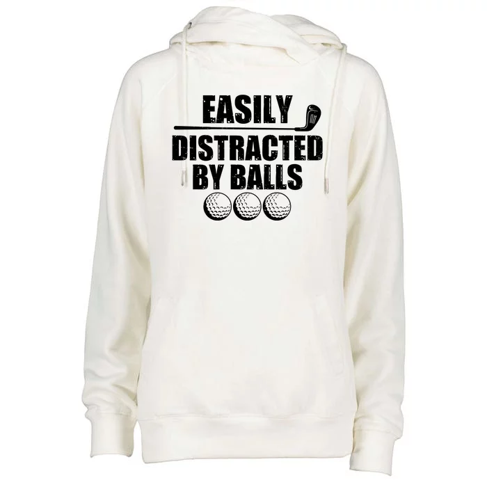 Funny Easily Distracted By Balls Golfing Fan Womens Funnel Neck Pullover Hood