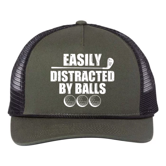 Funny Easily Distracted By Balls Golfing Fan Retro Rope Trucker Hat Cap