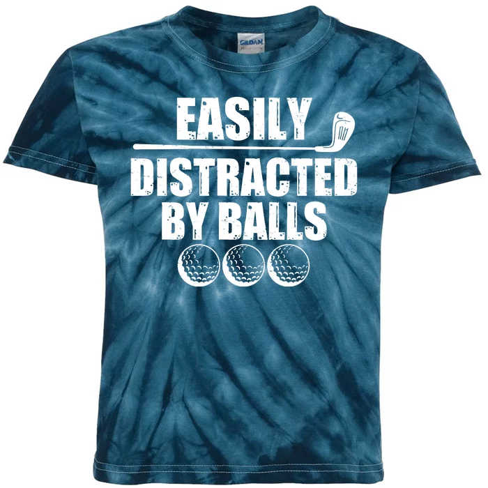 Funny Easily Distracted By Balls Golfing Fan Kids Tie-Dye T-Shirt