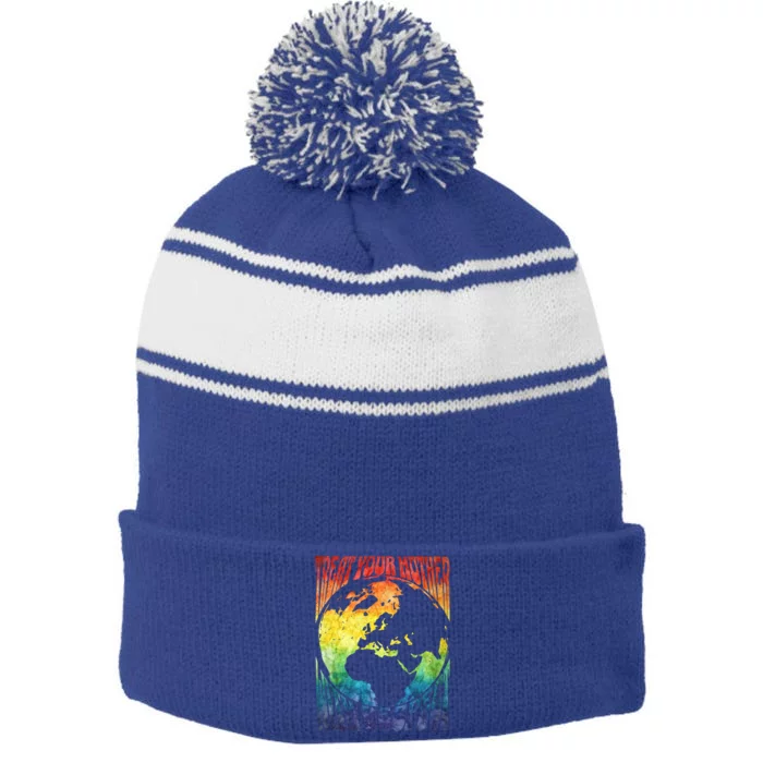 Fun Earth Day Mother's Day Respect The Earth And Your Mother Gift Stripe Pom Pom Beanie