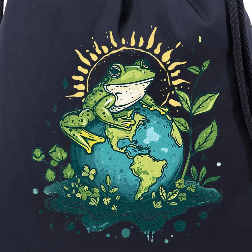 Frog Earth Day Frog Earth Day Green Themed Drawstring Bag