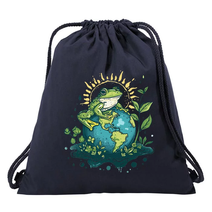 Frog Earth Day Frog Earth Day Green Themed Drawstring Bag