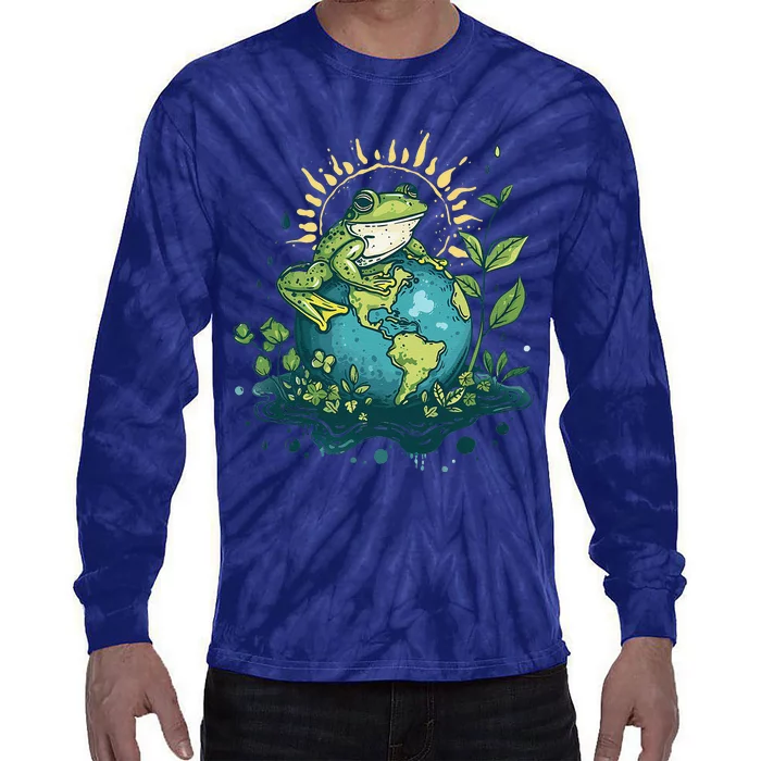 Frog Earth Day Frog Earth Day Green Themed Tie-Dye Long Sleeve Shirt