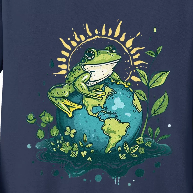 Frog Earth Day Frog Earth Day Green Themed Kids Long Sleeve Shirt