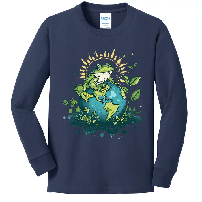 Frog Earth Day Frog Earth Day Green Themed Kids Long Sleeve Shirt