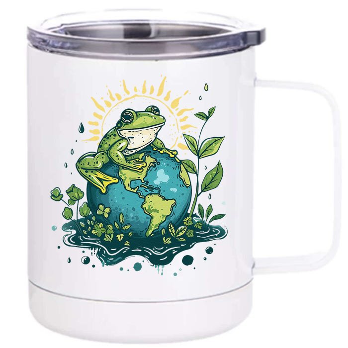 Frog Earth Day Frog Earth Day Green Themed Front & Back 12oz Stainless Steel Tumbler Cup