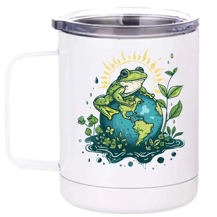 Frog Earth Day Frog Earth Day Green Themed Front & Back 12oz Stainless Steel Tumbler Cup