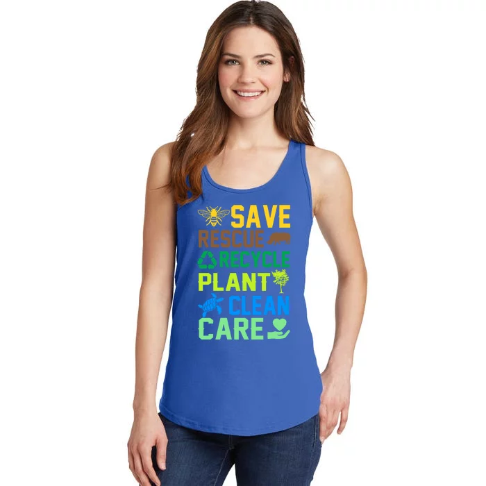 Funny Earth Day Save Rescue Recycle Plant Clean Care Gift Ladies Essential Tank