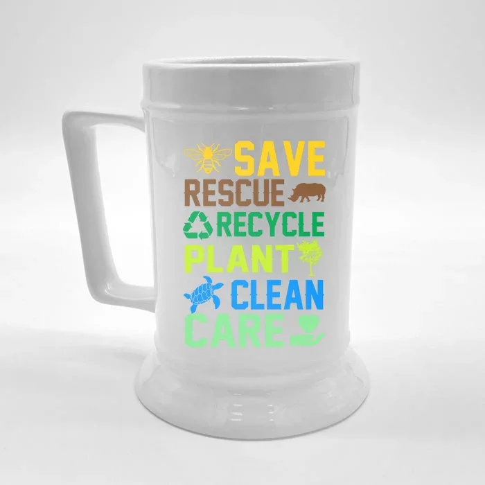 Funny Earth Day Save Rescue Recycle Plant Clean Care Gift Front & Back Beer Stein