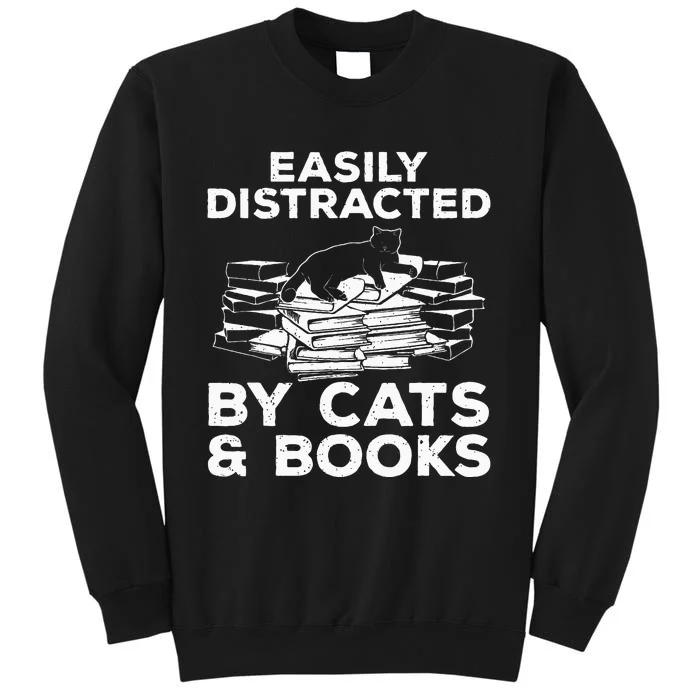 Funny Easily Distracted By Cats And Books Art Sweatshirt