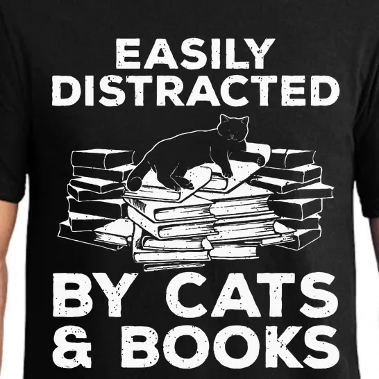 Funny Easily Distracted By Cats And Books Art Pajama Set