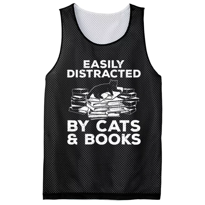 Funny Easily Distracted By Cats And Books Art Mesh Reversible Basketball Jersey Tank