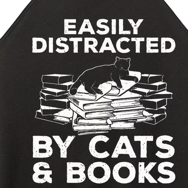 Funny Easily Distracted By Cats And Books Art Women’s Perfect Tri Rocker Tank