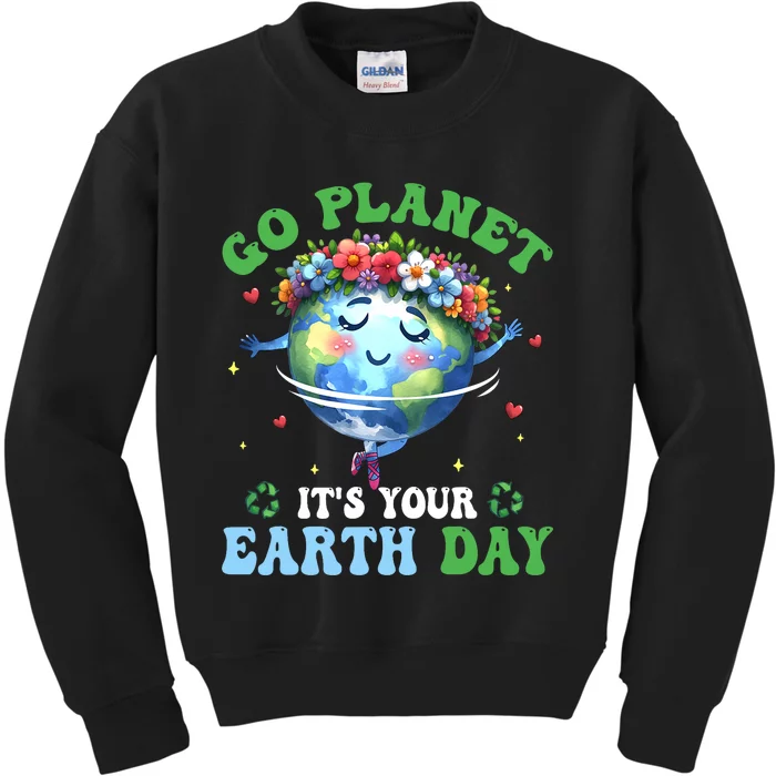 Funny Earth Day Ballet Dancer Go Planet Its Your Earth Day Kids Sweatshirt