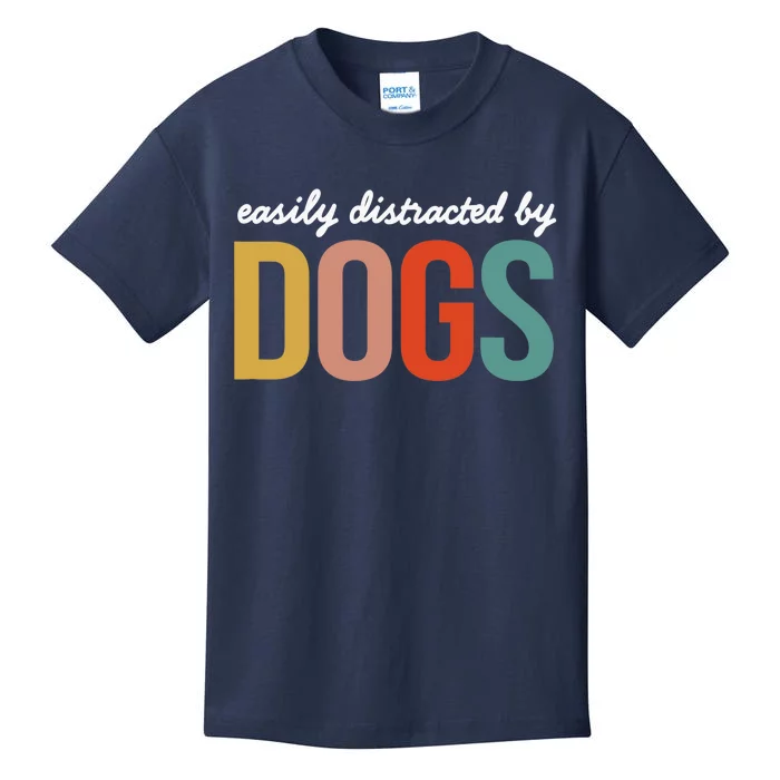 Funny Easily Distracted by Dogs Mom Puppy Retro Kids T-Shirt