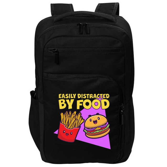 Funny Easily DIstracted By Food Cute Burger and Fries Impact Tech Backpack