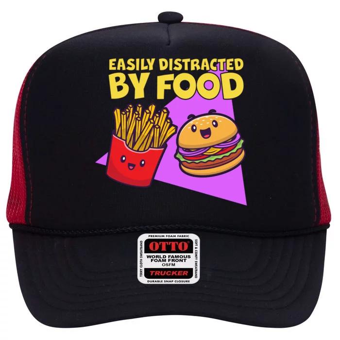 Funny Easily DIstracted By Food Cute Burger and Fries High Crown Mesh Trucker Hat