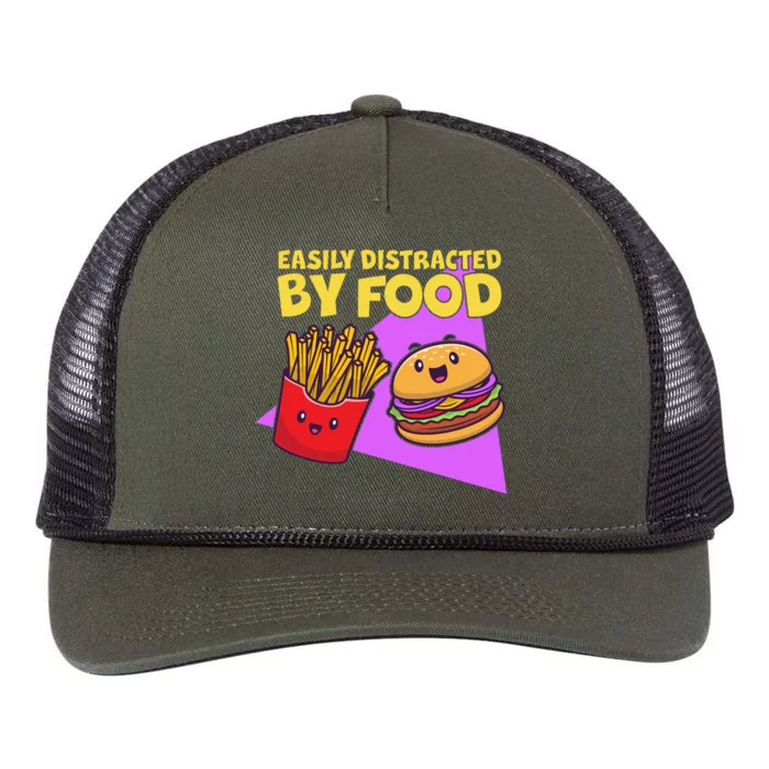 Funny Easily DIstracted By Food Cute Burger and Fries Retro Rope Trucker Hat Cap