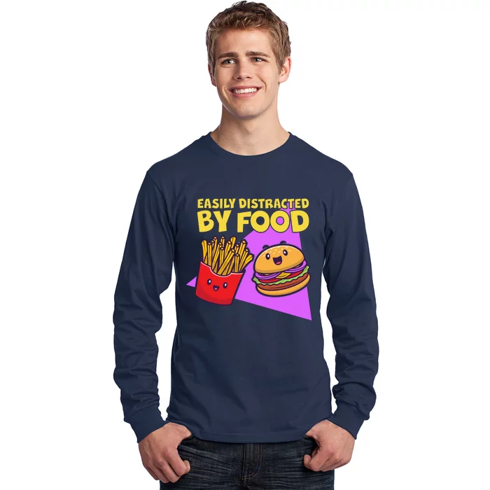 Funny Easily DIstracted By Food Cute Burger and Fries Long Sleeve Shirt