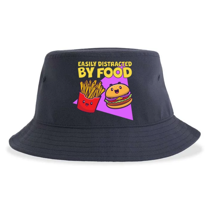 Funny Easily DIstracted By Food Cute Burger and Fries Sustainable Bucket Hat