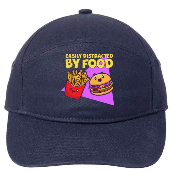 Funny Easily DIstracted By Food Cute Burger and Fries 7-Panel Snapback Hat